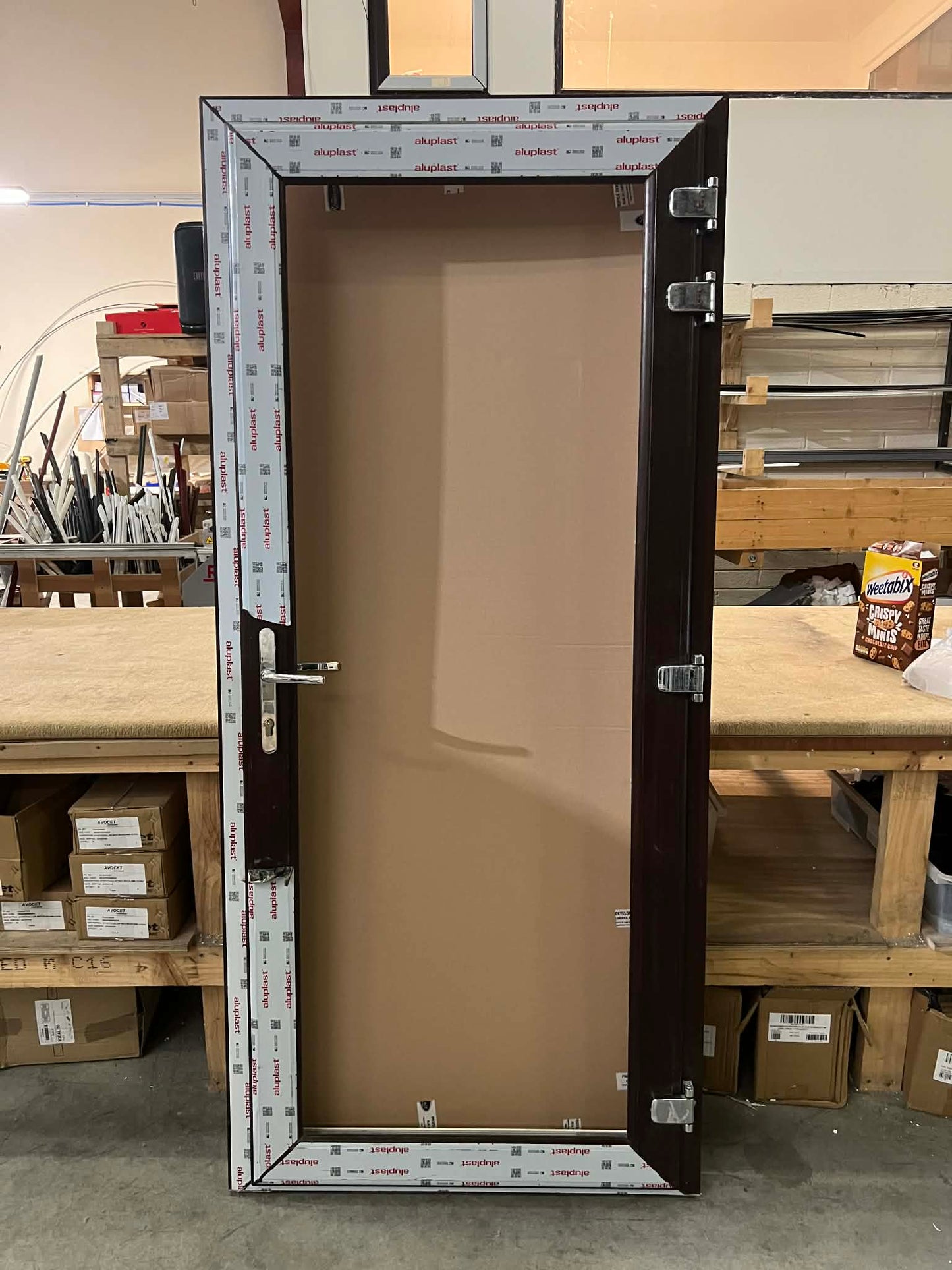uPVC Door - 948mm x 2100mm - Full Glass, Outwards Opening, Rosewood/White, Double and Triple Glazing