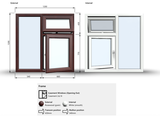 Top and Side Opening Casement Window β 1200Γ1200 mm (Side & Top Opening Sashes) πͺππΌ