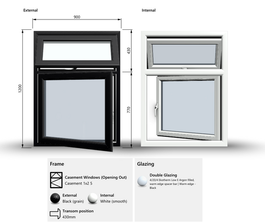 UPVC Window โ 900ร1200 mm (Side & Top Opening Sashes) ๐ช๐๐ผ