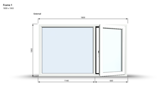 Casement Window - 1800x1065, Opening outwards, White/Anthracite, Double/Triple Glazing