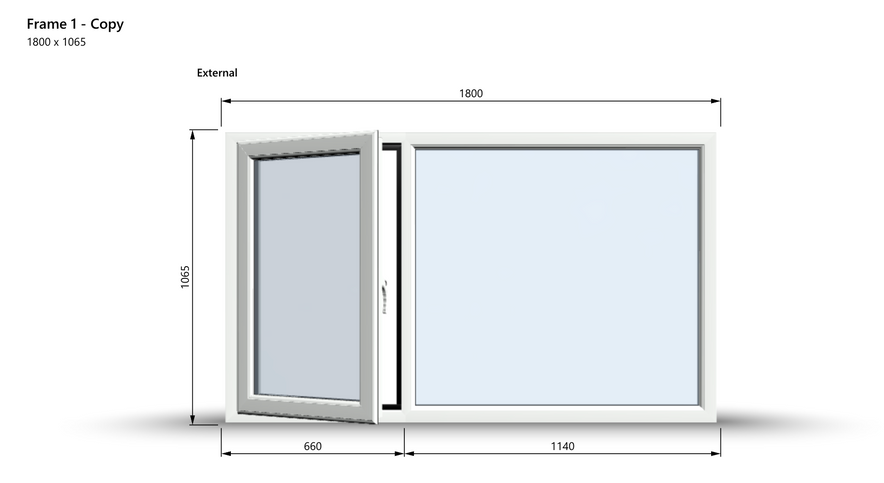 Casement Window - 1800x1065, Opening outwards, White/Anthracite, Double/Triple Glazing