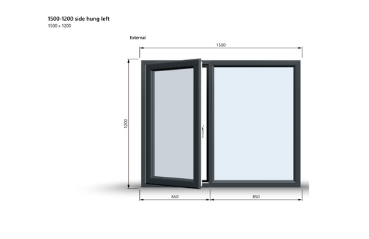 Casement Window - 1500x1200, Opening outwards, White/Anthracite, Double/Triple Glazing