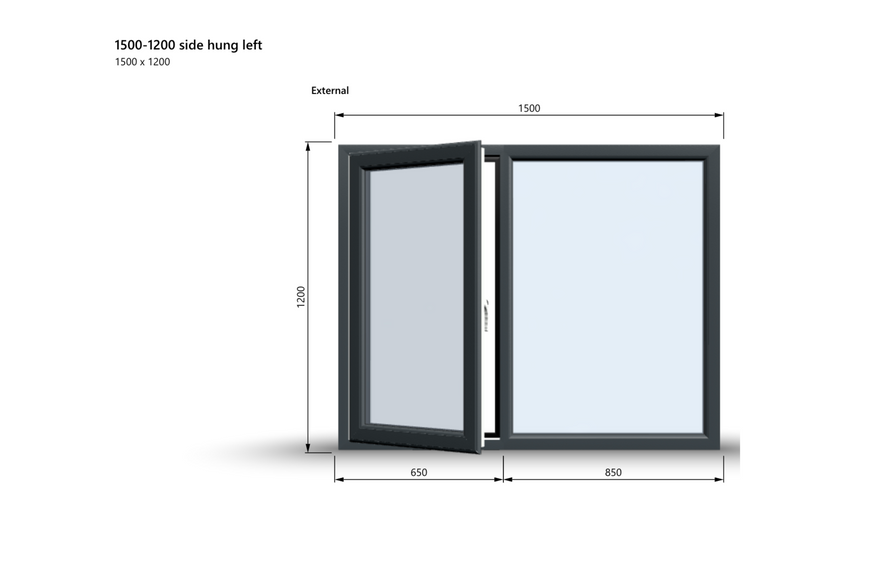 Casement Window - 1500x1200, Opening outwards, White/Anthracite, Double/Triple Glazing
