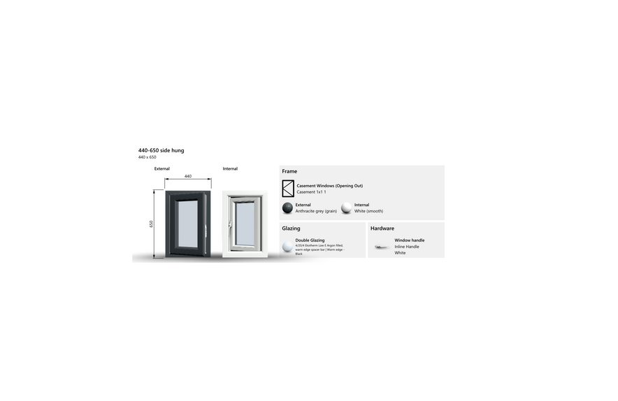 Full Opening Window 440x650, White/Anthracite, Double/Triple Glazing