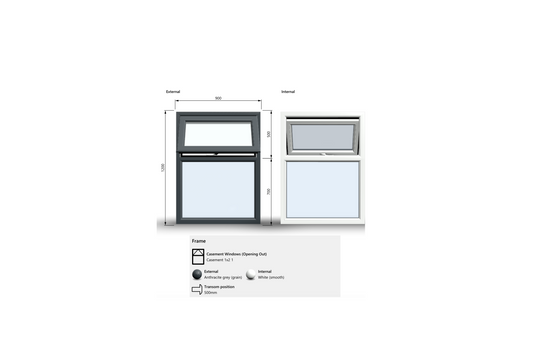 Top Opening Casement Window - 900x1200, Opening outwards, White/Anthracite, Double/Triple Glazing