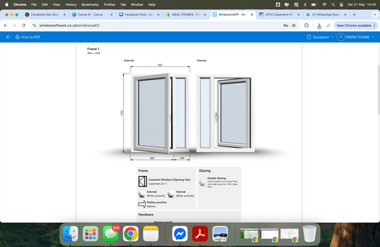 uPVC Casement Window - 900x1200, Half Glass, Opening Outwards, White/Anthracite, Double/Triple Glazing