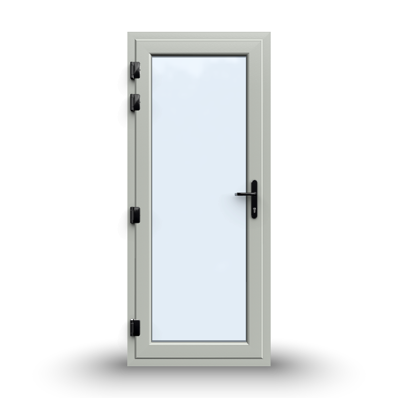 uPVC Door - 890x2090 - Full Glass, Outwards Opening, White/Anthracite, Double/Triple Glazing