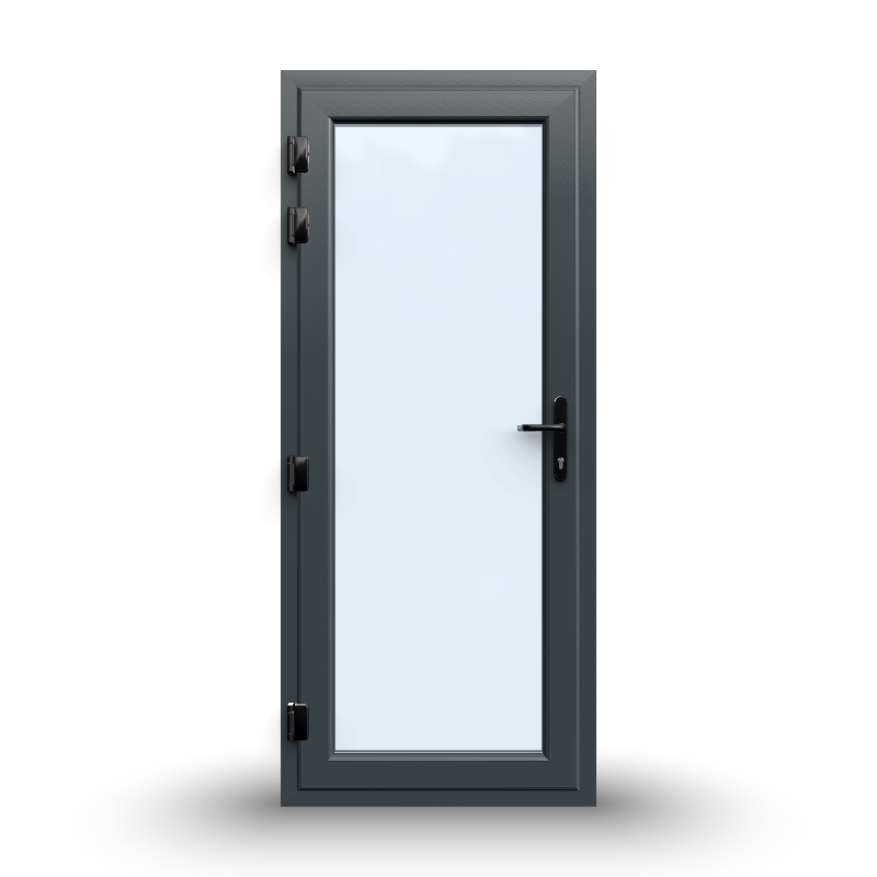 uPVC Door - 890x2090 - Full Glass, Outwards Opening, White/Anthracite, Double/Triple Glazing