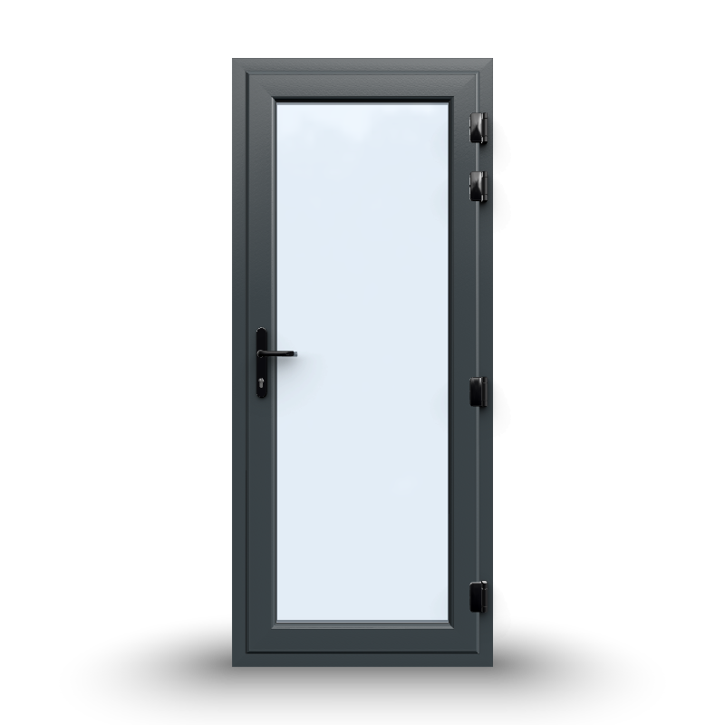 uPVC Door - 890x2090 - Full Glass, Outwards Opening, White/Anthracite, Double/Triple Glazing