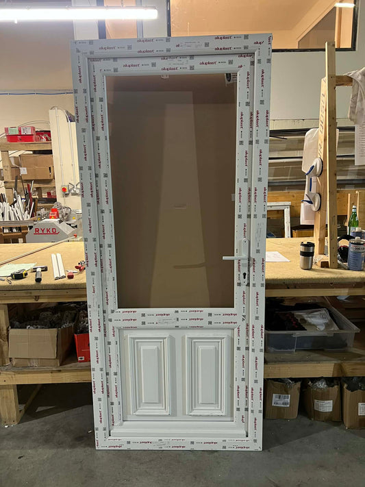 uPVC Door - 925x2120 - Half Glass, Outwards Opening, White, DoubleGlazing