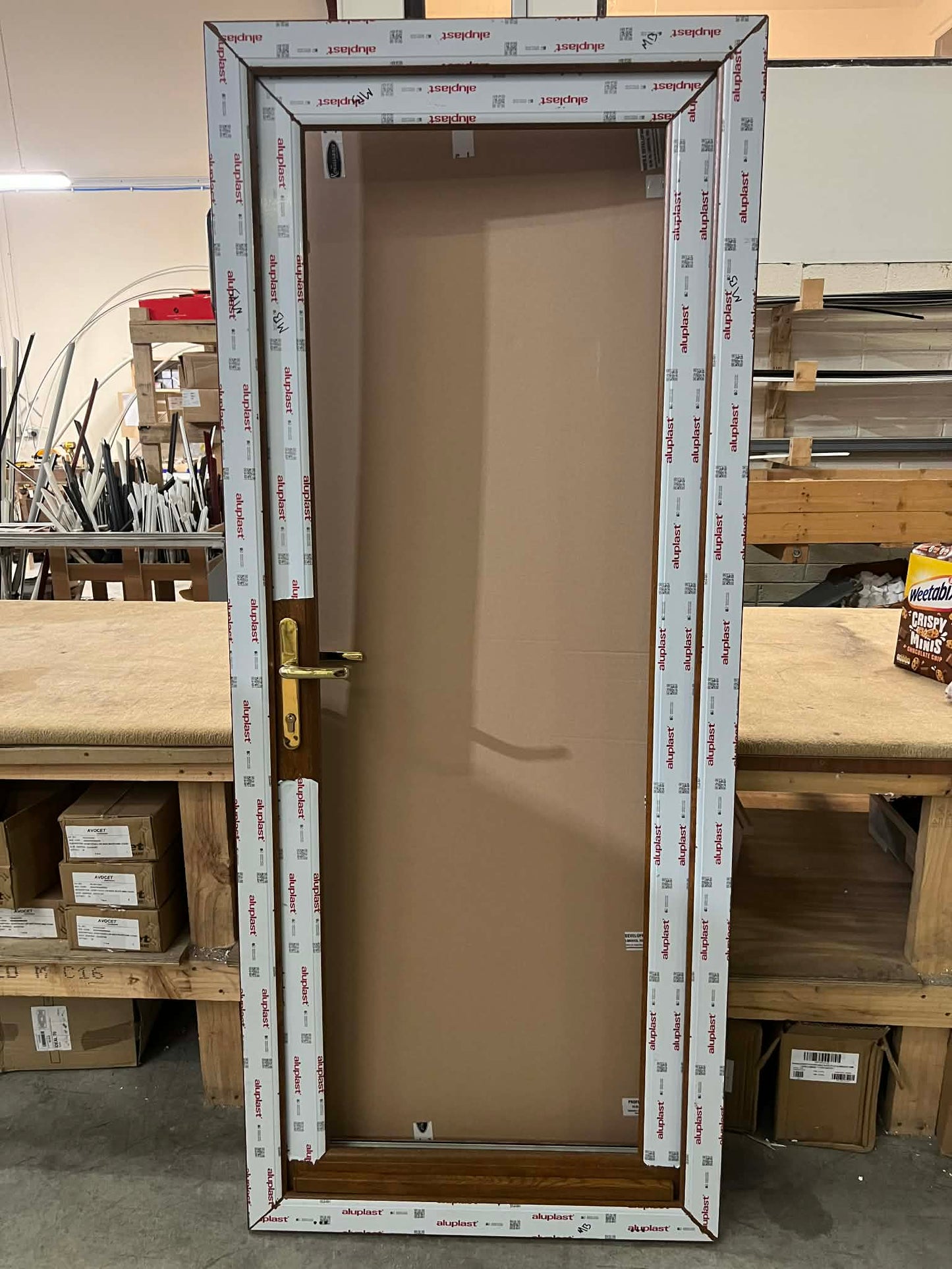 uPVC Door - 890mm x 2140mm - Full  Glass, Inwards Opening, Light Oak/Light Oak, Double and Triple Glazing