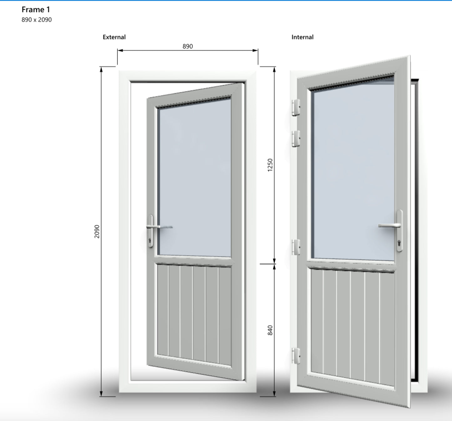 uPVC Door - 890x2090 - Half Glass, Inwards Opening, White/Anthracite, Double/Triple Glazing