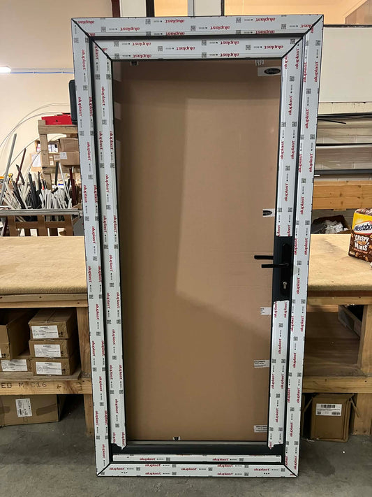 uPVC Door - 1000mm x 2080mm - Full  Glass, Inwards Opening, Rosewood/White, Double and Triple Glazing