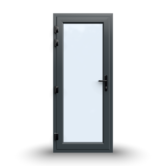 uPVC Door - 890x2090 - Full Glass, Outwards Opening, White/Anthracite, Double/Triple Glazing