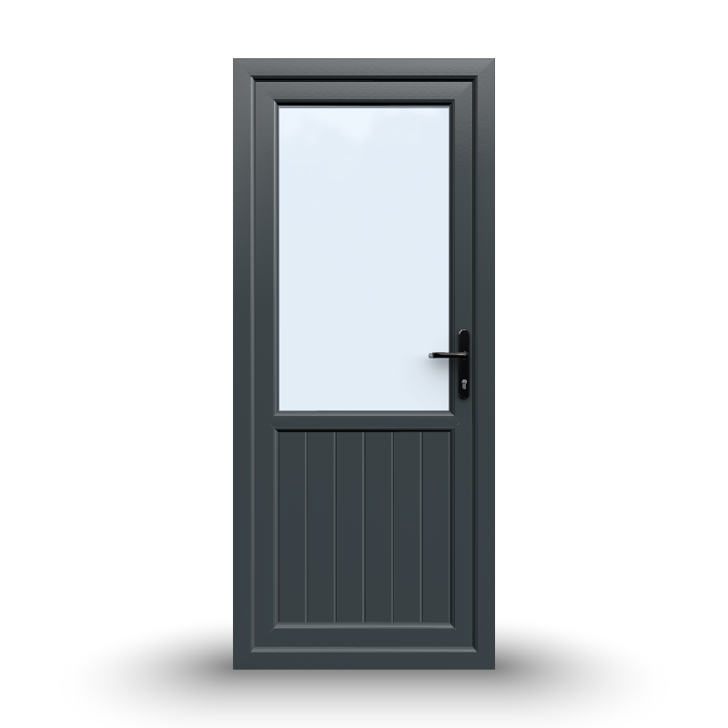 uPVC Door - 890x2090 - Half Glass, Inwards Opening, White/Anthracite, Double/Triple Glazing