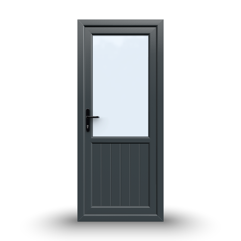 uPVC Door - 890x2090 - Half Glass, Inwards Opening, White/Anthracite, Double/Triple Glazing