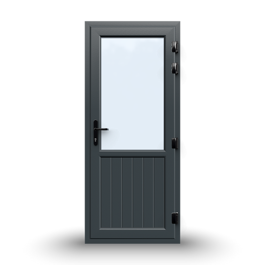 uPVC Door - 890x2090 - Half Glass, Outwards Opening, White/Anthracite, Double/Triple Glazing